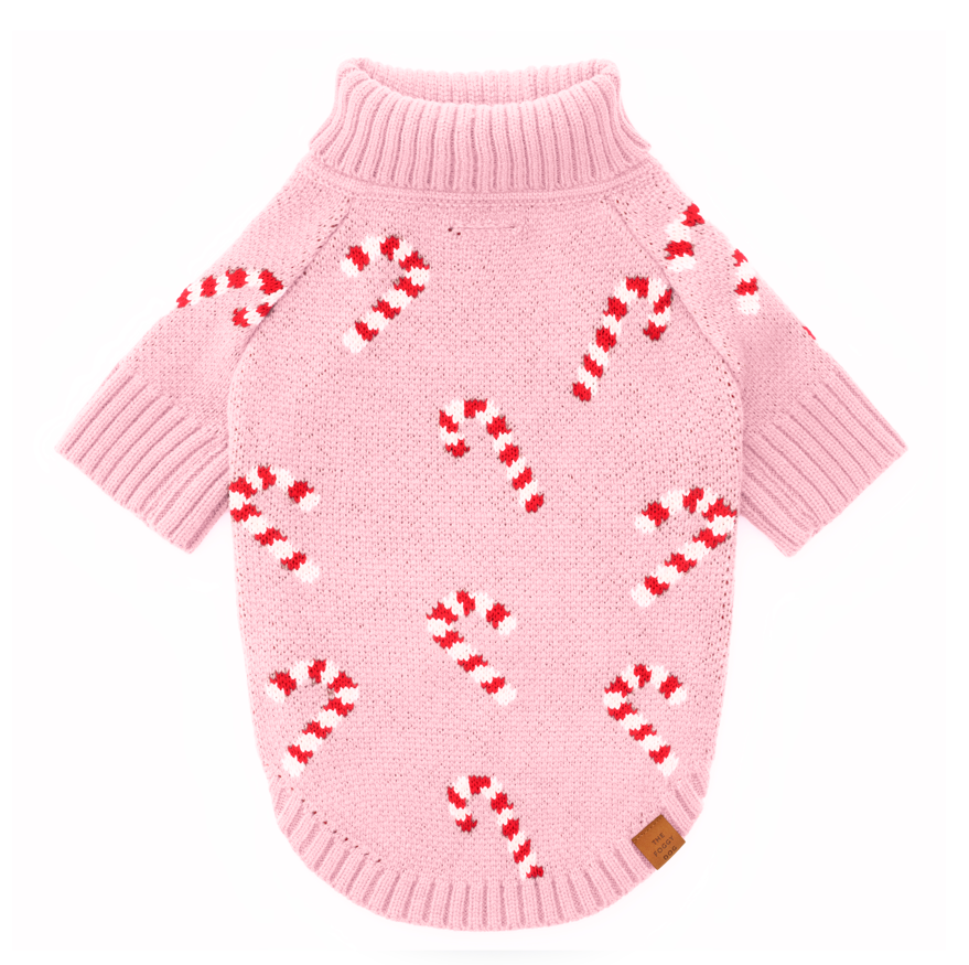 The Foggy Dog Dog Sweater - Pink Candy Canes - The Dog Shop