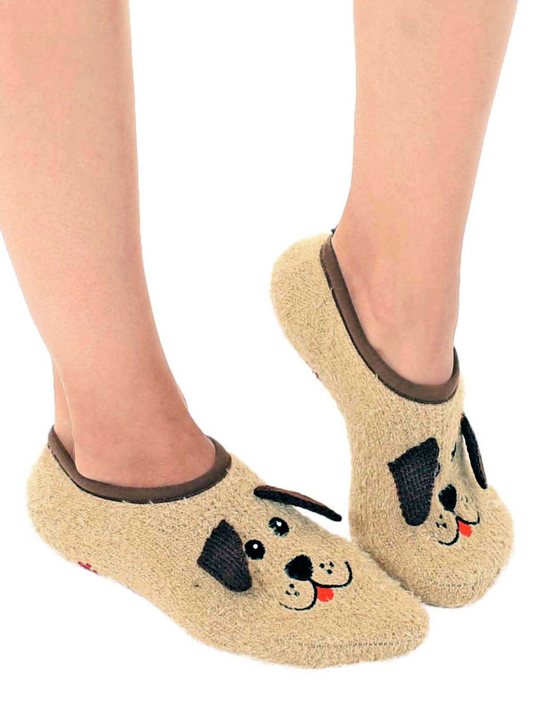 Puppy Dog Fuzzy Slipper Socks - Brown - The Dog Shop