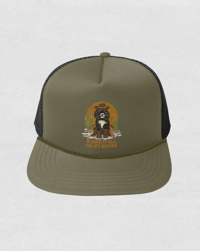 Blame It All On My Roots Dog Cowboy Trucker Hat  - The Dog Shop