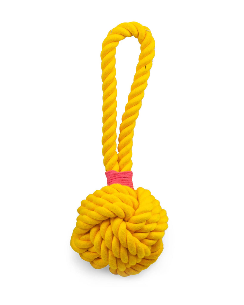 ThoozyPet Ball Tug Rope Dog Toy with Handle Yellow 5" - The Dog Shop