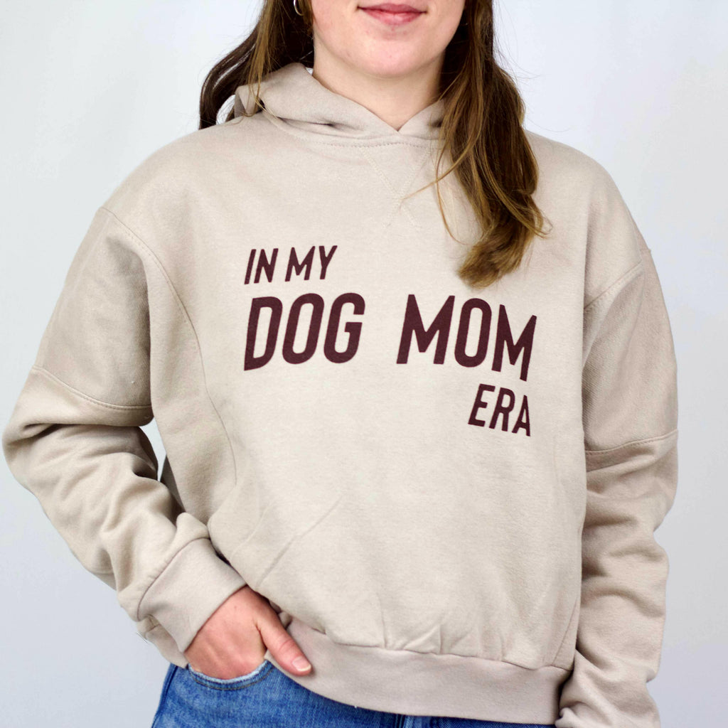 Sand cropped hoodie with Brown Letters designed by The Dog Shop KY