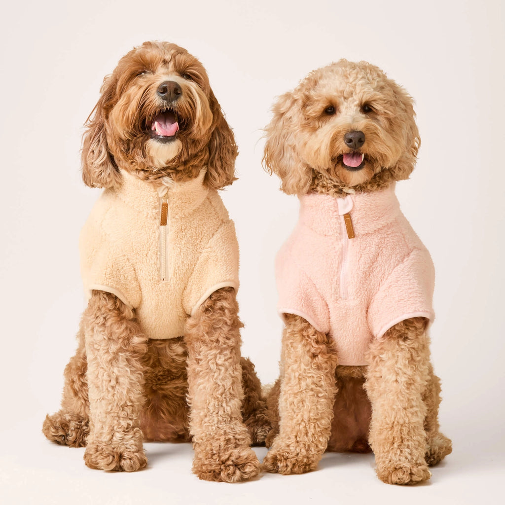 The Foggy Dog Quarter Zip Sherpa Dog Jacket - Latte - The Dog Shop