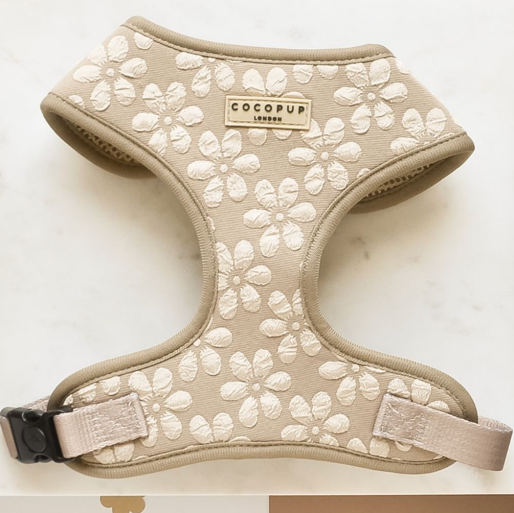 LUXE Adjustable Neck Harness - Mocha Flower - The Dog Shop