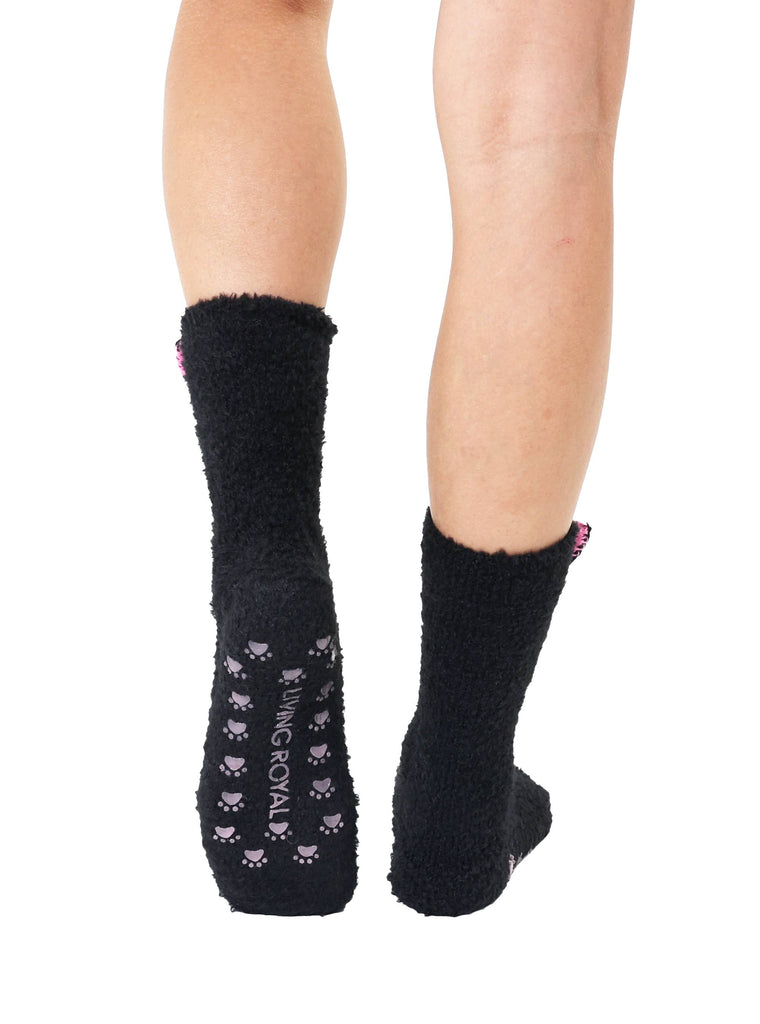 Fuzzy Crew Socks w/ 3D Ears - Black Cat - The Dog Shop