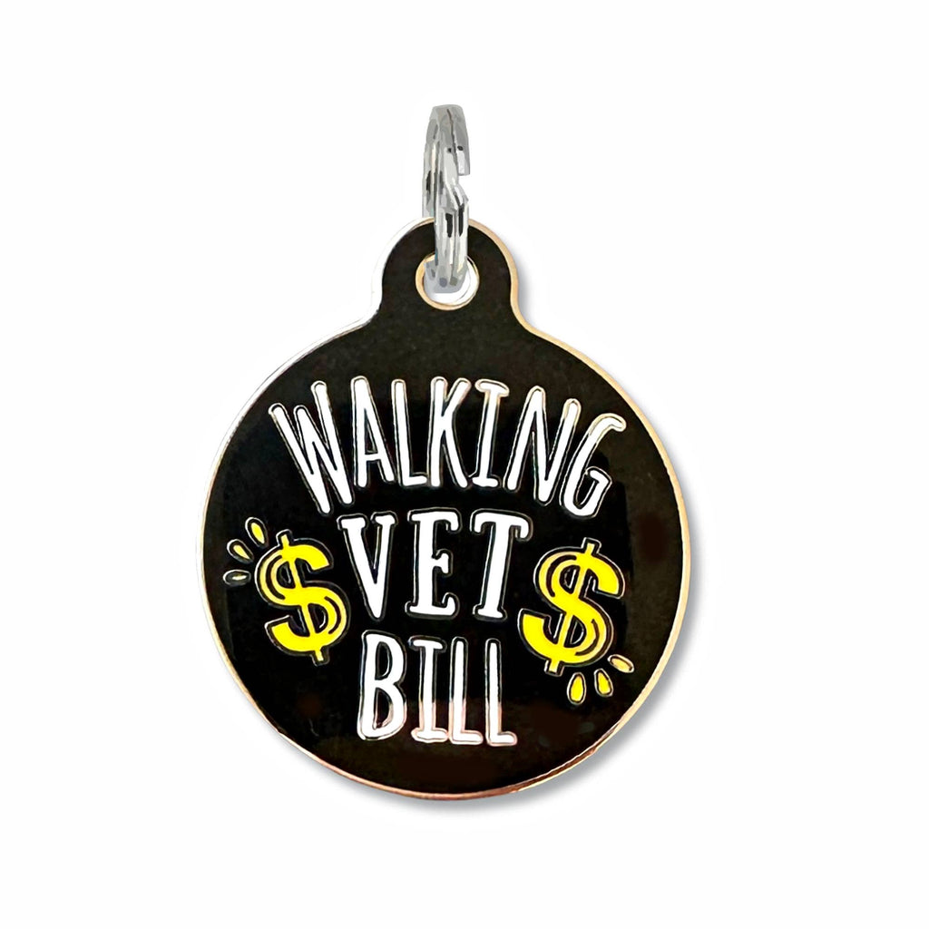 Funny Dog ID Tag w/ Scannable QR Code - Walking Vet Bill: Charm (blank backside) / Black / Large - The Dog Shop