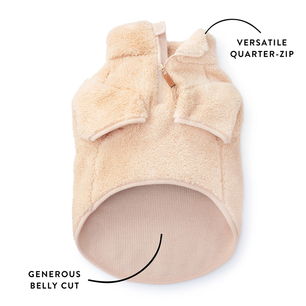 The Foggy Dog Quarter Zip Sherpa Dog Jacket - Latte - The Dog Shop