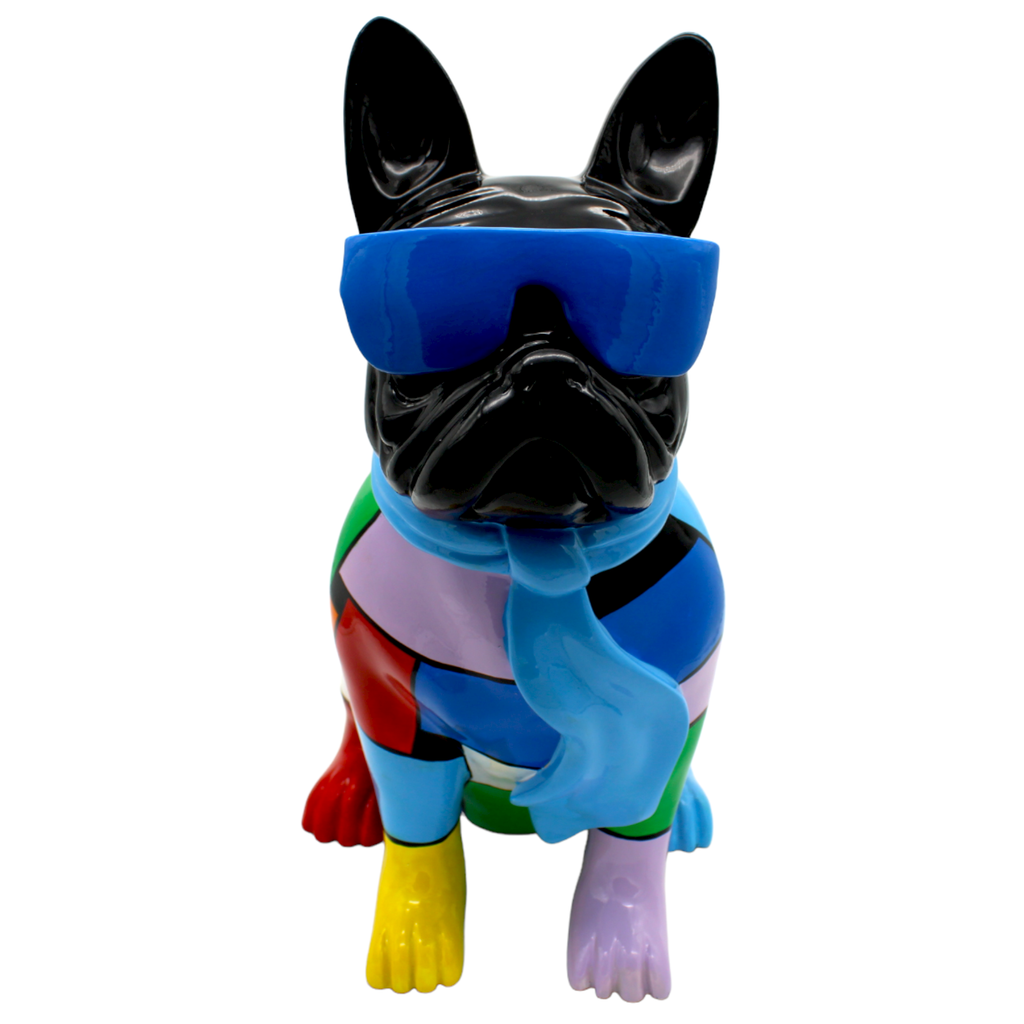 Blue Patchwork Expressionist Dog Sculpture with Glasses - The Dog Shop