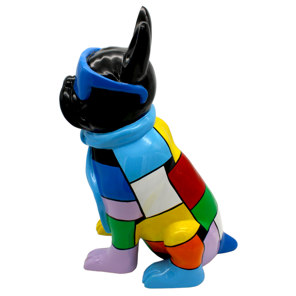 Blue Patchwork Expressionist Dog Sculpture with Glasses - The Dog Shop