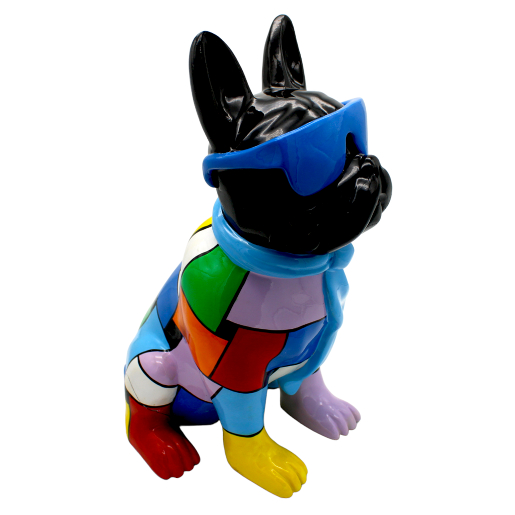 Blue Patchwork Expressionist Dog Sculpture with Glasses - The Dog Shop