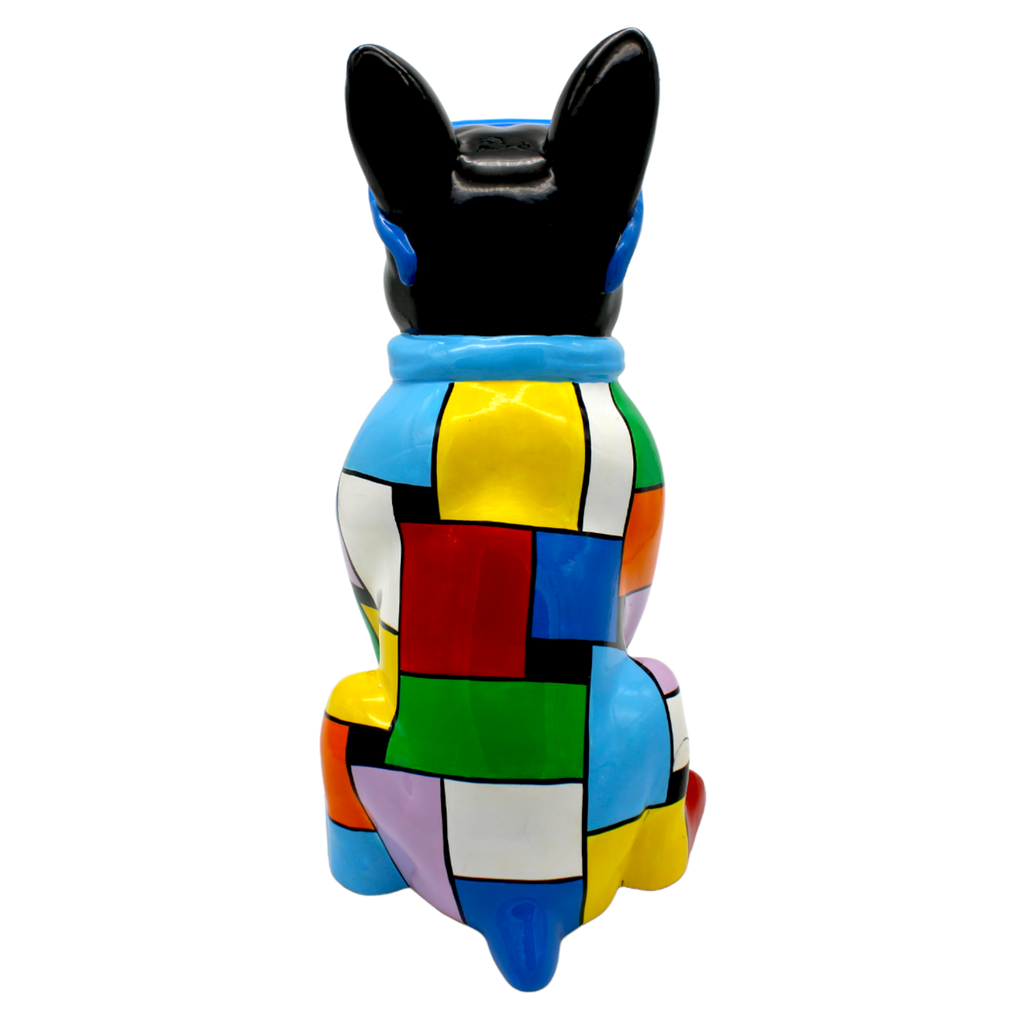 Blue Patchwork Expressionist Dog Sculpture with Glasses - The Dog Shop