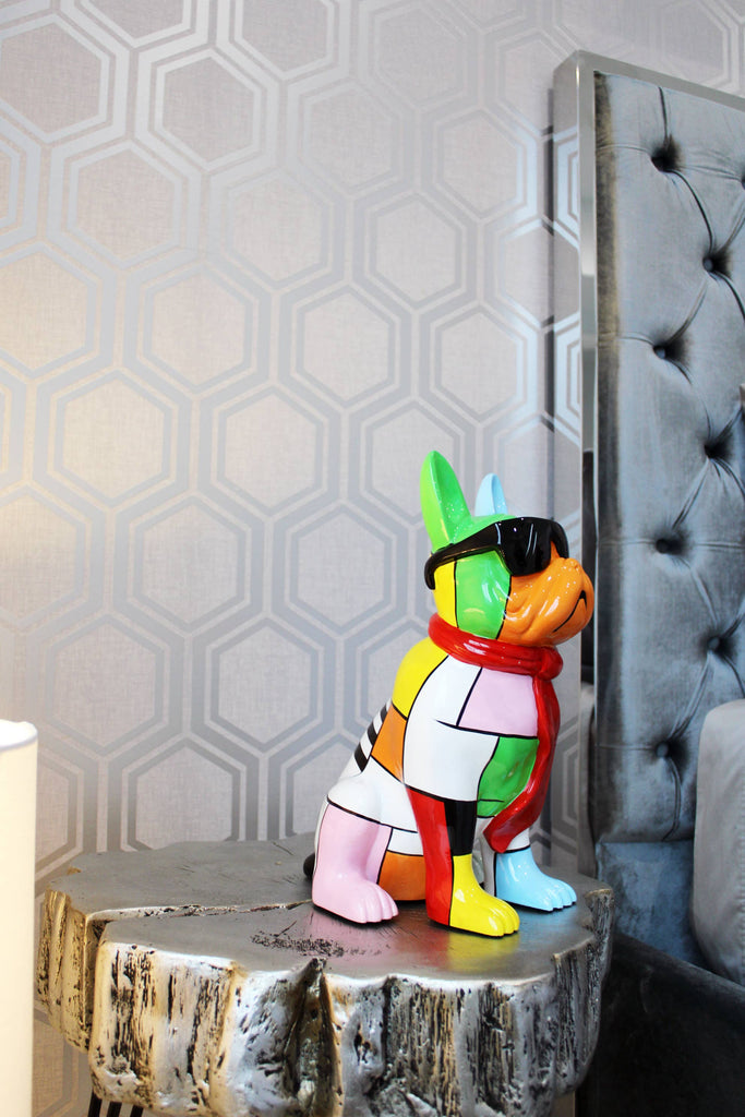 Patchwork Expressionist Dog w/Glasses Sculpture - 14" tall - The Dog Shop