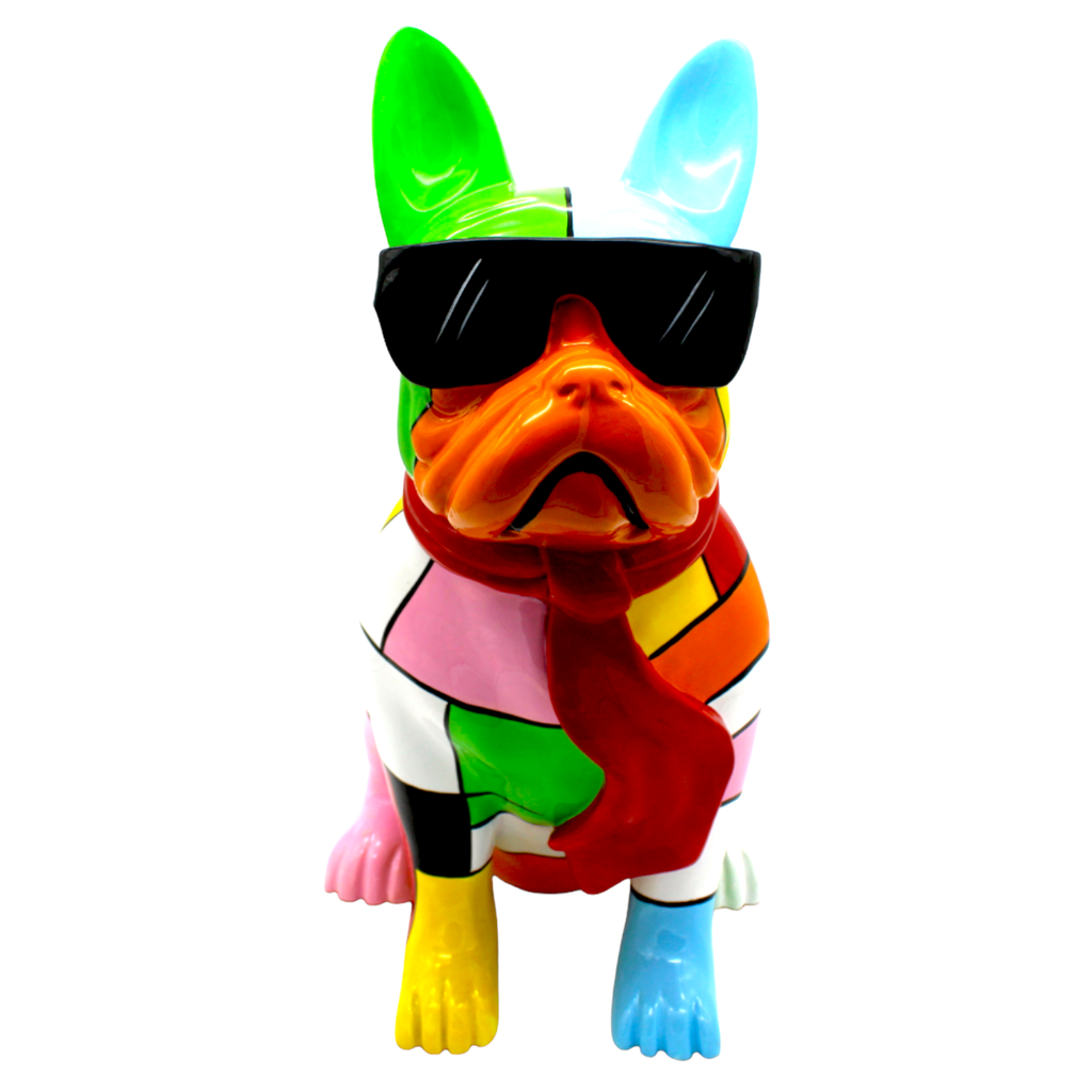 Patchwork Expressionist Dog w/Glasses Sculpture - 14" tall - The Dog Shop