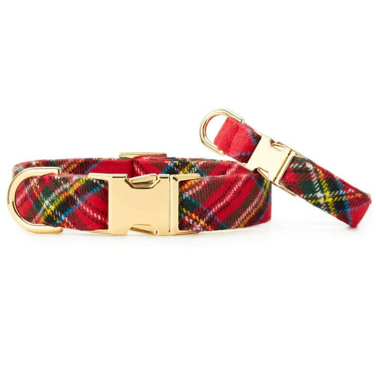 traditional red tartan plaid flannel dog collar