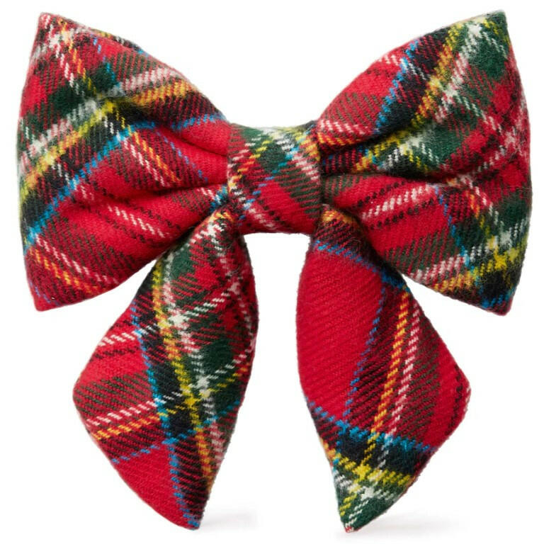 traditional red tartan plaid flannel dog lady bow