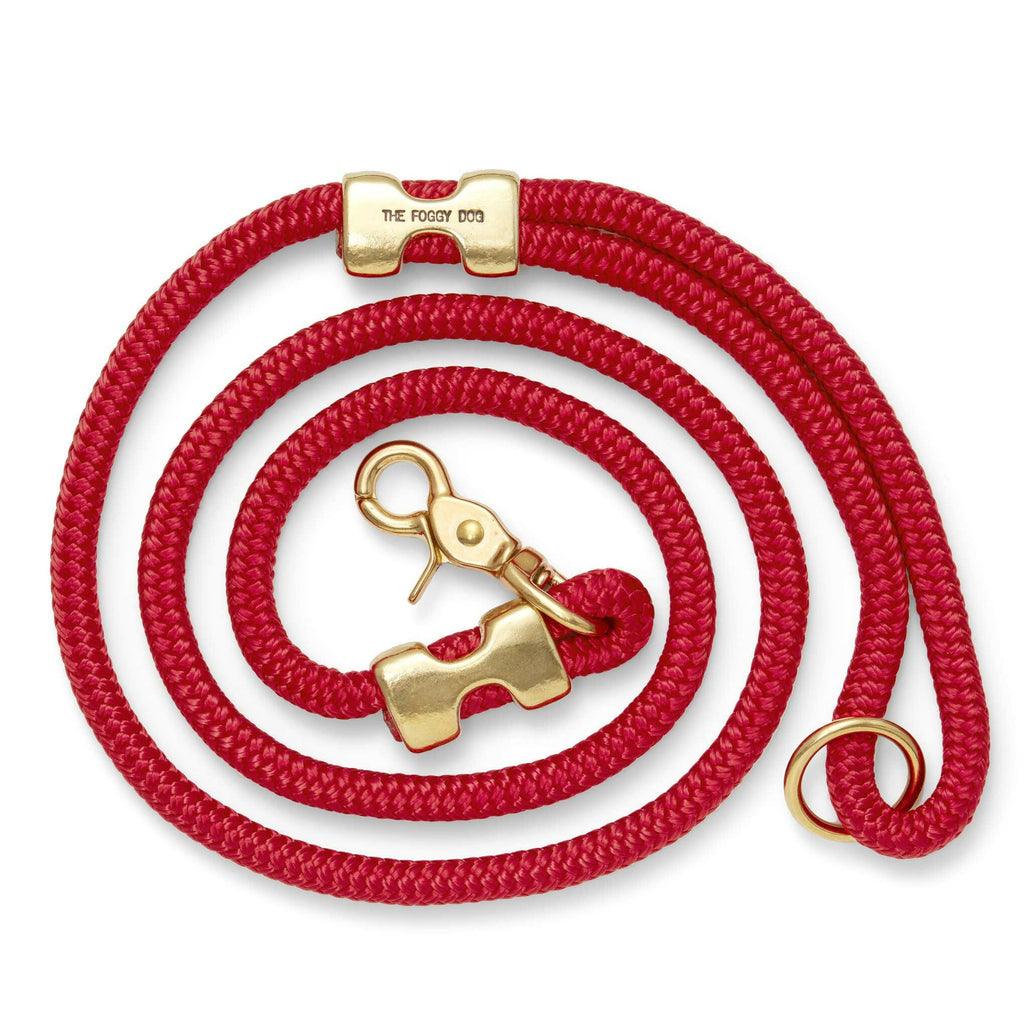 ruby red nylon rope leash with marine grade hardware